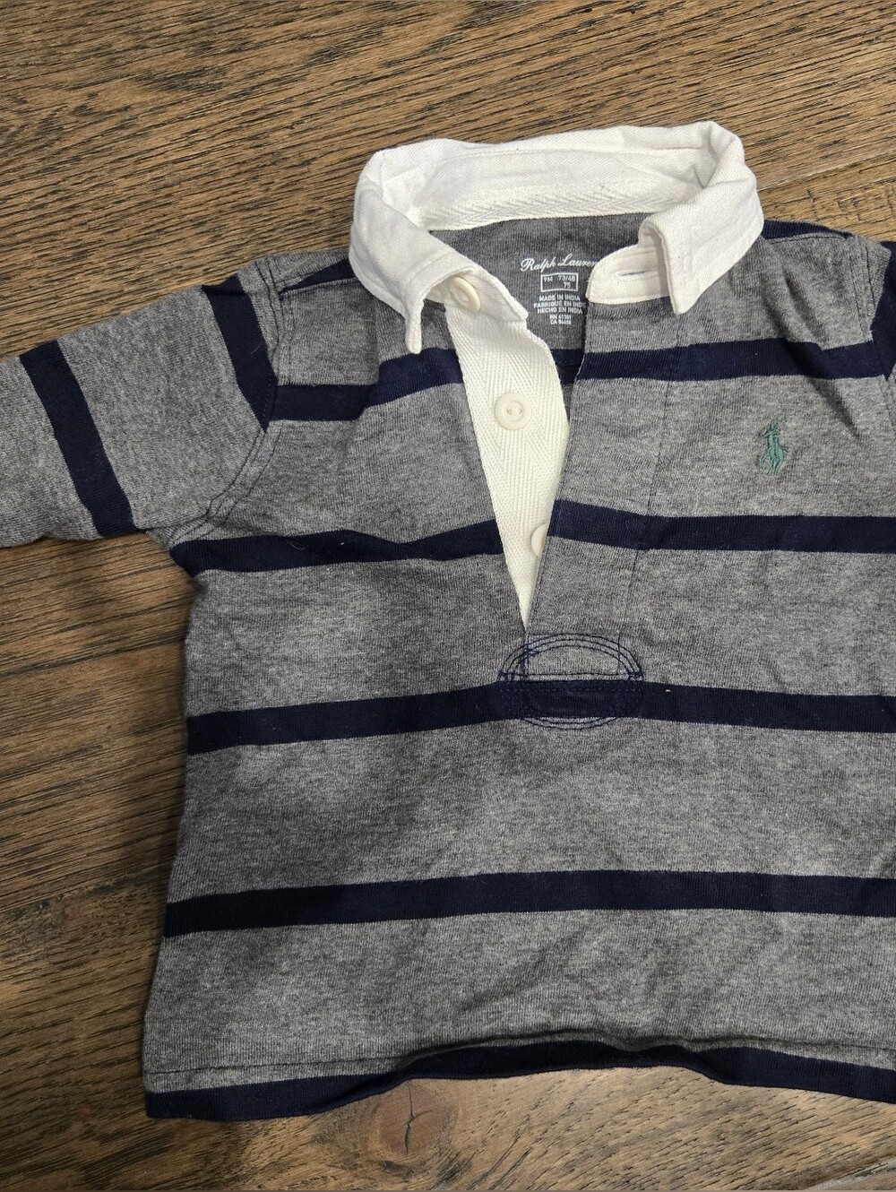 Ralph Lauren Grey and Navy Striped Polo Shirt - Baby